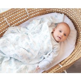 KioKids Muselina Bambú Algodón Estampado Aviones Azul 120x120 cm, 70% Bambú 30% Algodón, 140 gr, para Bebé +0 Meses