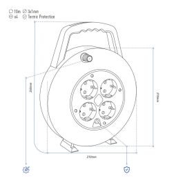 Enrollacables 10 m 3 g 1,00 mm² 4 tomas bipolares con t/tl hogar con protector termico