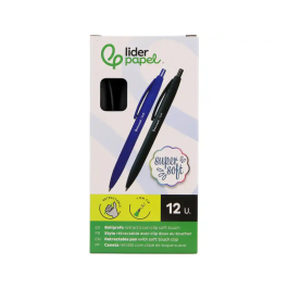 Liderpapel Bolígrafo Retráctil Punta 1 mm con Clip, Acabado Soft Touch, Tinta Negra, Cuerpo Negro, 27x145x70 mm