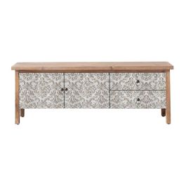 DKD Home Decor Mueble TV Árabe de Abeto y MDF Natural Blanco, 140x40x50 cm, con 2 Cajones y 2 Puertas