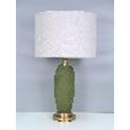 DKD Home Decor Lámpara Sobremesa Moderno Verde Musgo Beige Cristal Lino 36 x 61 x 36 cm