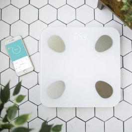 Livoo DOM428 Báscula de Baño Conectada Smart, 13 Indicadores Corporales (IMC, Masa Grasa, Ósea), Vidrio Templado, Pesa hasta 180 kg con App.