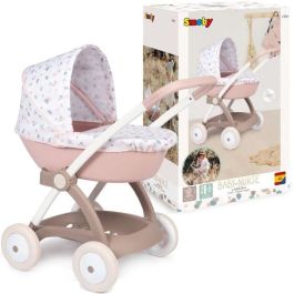 Smoby Cochecito de paseo para muñeca Baby Nurse con capazo y capota de plástico, rosa y blanco, para muñecas hasta 42 cm