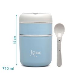 KioKids Termo Alimentos Bebé +0 Meses 710 ml Acero Inoxidable 304 Doble Compartimento Azul para Sólidos y Papillas con Cuchara