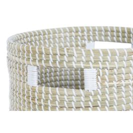DKD Home Decor Cesta Urban Natural Blanco Seagrass 44 x 51 x 44 cm Set de 2