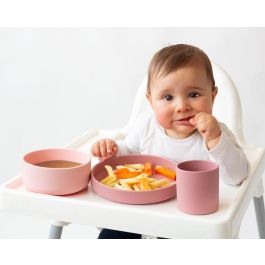 KioKids Set Vajilla 3 Piezas Bebé Silicona Rosa +6 Meses con Ventosa para BLW