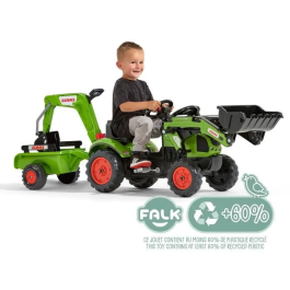 Falk Retroexcavadora de pedal CLAAS Arion 410 con excavadora - Pala frontal articulada - Volante con bocina - Remolque de caja abierta - Desde 2 años
