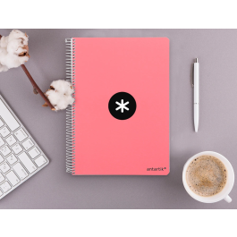 Antartik Cuaderno espiral A4 micro tapa dura 80 hojas 100gr cuadro 5mm color coral