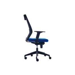 Rocada Silla de Oficina Tapizada en Tela Ignifuga Azul con Respaldo en Polímero Negro