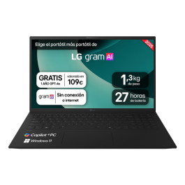 LG 15Z80T Portátil gram AI 15" Full HD AMD Ryzen AI 5 340 16GB RAM 512GB SSD Windows 11 Home Negro Precio: 1009.7899999. SKU: B1DTB252SJ