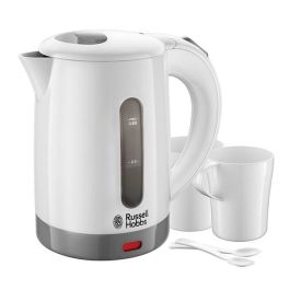 Russell Hobbs 23840-70 Hervidor Travel 0.85L, Blanco, Incluye 2 Tazas y 2 Cucharas, Doble Visor