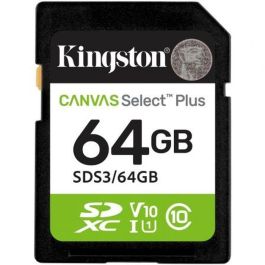 Kingston SDS3/64GB Tarjeta de Memoria Canvas Select Plus 64GB SDXC Clase 10 UHS-I U1 V10 100MB/s Lectura para Cámara Full HD
