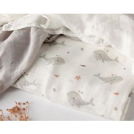 KioKids Set 3 Muselinas Bebé Océano Gris y Blanco Bambú Algodón 70x70 cm