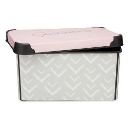 Kipit Caja de Plástico 5L Vibes, Estampado Gris/Rosa, 19x13.5x29.5 cm (12 Unidades)