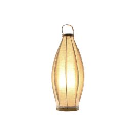 DKD Home Decor Lámpara Sobremesa Oriental de Lino y Cuerda Hecha a Mano Acabado Natural E27 25x60x25 cm Marrón Claro Crudo