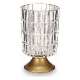 Giftdecor Farol LED Pie Metal Transparente con Vidrio, Oro - 10.7x18x10.7 cm (6 Unidades)
