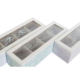 DKD Home Decor Caja de Infusiones Scandi en Verde y Azul, MDF y Cristal, 30x9x8 cm