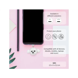 Wondee Charm Funny Protege y Decora, Accesorio para Móvil con Colgante, Protector de Puerto Type-C o Lightning contra Polvo, para Smartphone - Referencia: Lightning dog