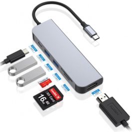Conceptronic Adaptador Hub USB-C 6 en 1 con HDMI, USB 3.0, USB-C, Lector de SD/MicroSD