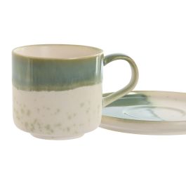 Taza Set Plato Oriental DKD Home Decor Verde Blanco 15 x 1 x 15 cm Set de 2 (6 Unidades)