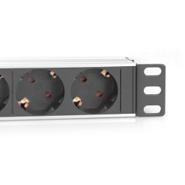 Digitus Regleta de enchufes 10" perfil aluminio, 4 tomas Schuko Tipo F, Básico, 2m, Negro, 250V 16A