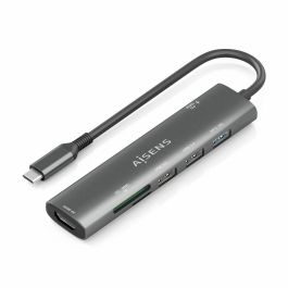 AISENS ASUC-7P027-GR Docking Station USB-C 7 en 1 con HDMI 4K, 3 Puertos USB, USB-C PD 100W y Lector Tarjetas SD/MicroSD Gris