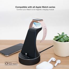 TooQ Base de Carga 23W para Apple Watch y iPhone Lightning, MFI, Carga Rápida y Simultánea, Negro