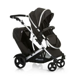 HAUCK Duett 2 Cochecito Doble Negro, con Asiento Reversible y 2º Asiento Desmontable, para Hermano y Bebé Desde el Nacimiento
