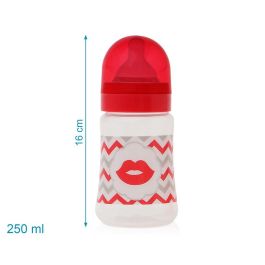 Kiokids Biberón Mr & Mrs Rojo +6 Meses, Boca Ancha con Tetina de Silicona de Alta Calidad y Sistema Anticólico para Bebés