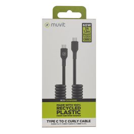 muvit for change cable rizado Tipo C a Tipo C 3A 60w 1,2m negro