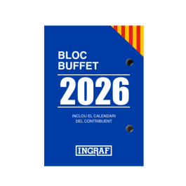 Ingraf 356434 Bloc Calendario de Sobremesa Buffet 2026, Día/Página, Catalán, 8,2x11,6 cm, Papel 70g
