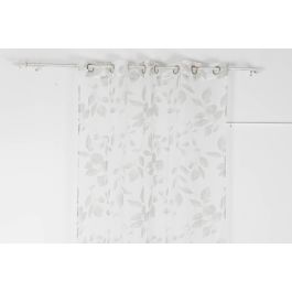 DKD Home Decor Cortina Visillo Oriental con Hojas Poliester Gris Claro Blanco 270x140 cm (2 Unidades)