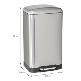 Kitchen Move GREENWICH Cubo de basura de cocina rectangular con pedal 40L, acero inoxidable cepillado, incluye cubo interior