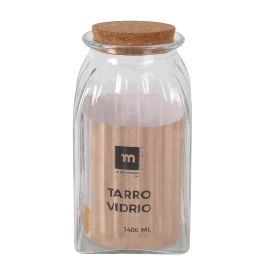 La Mediterranea Tarro de Vidrio con Líneas y Tapa de Corcho, 1400 ml, Dimensiones: 10.3 cm Ancho, 19.5 cm Alto, 10.2 cm Largo (12 Unidades)