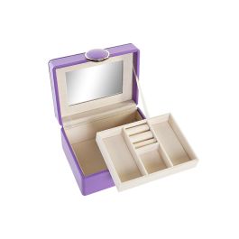 DKD Home Decor Joyero Glam Lila para Joyas y Bisutería en PU y MDF con Colección Honda de 17 cm Largo x 23 cm Ancho x 10 cm Alto