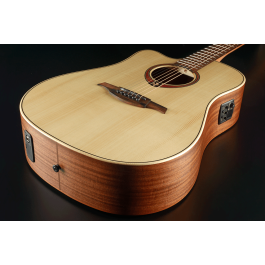 Lag Guitarra Electro-Acústica Dreadnought Cutaway Zurdos Natural Tapa Abeto Engelmann Macizo 6 Cuerdas