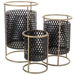 Set de Maceteros Alexandra House Living Negro Metal Hierro 27 x 74 x 27 cm 3 Piezas