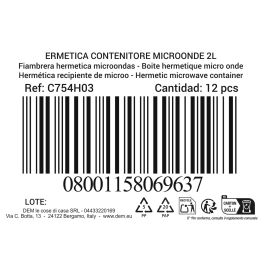 Dem Fiambrera Hermética Rectangular de 2 L Apta para Microondas (12 Unidades)