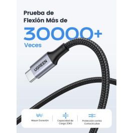 UGREEN Cable USB-C a USB-C Trenzado 1m, Carga Rápida 100W, 480Mbps, Reversible, Diseño de Aluminio, Negro y Plata