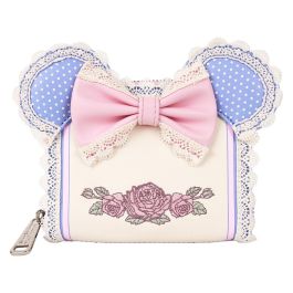 Loungefly Cartera Minnie Disney Floral Piel Sintética Billetero con Detalles de Lazo 3D y Orejas Mickey Troqueladas