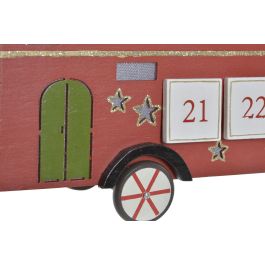 DKD Home Decor Calendario Adviento Navidad con LED de Madera Tradicional Rojo Blanco Diseño Autobús Casa Árbol 10x25x31.5 cm
