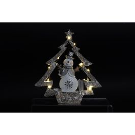 DKD Home Decor Figura Decorativa de Navidad Árbol Moderna Resina Blanco y Gris con Luz LED, Funciona con 3 Pilas LR44, 5 x 23.5 x 21.5 cm