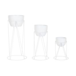 DKD Home Decor Set de 3 Maceteros Urban de Metal Blancos, Alto 80 cm, Base 38x38 cm