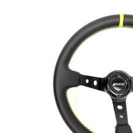 OCC Motorsport OCCVOL004 Volante Desplazado Modelo Track Piel Artificial Negro 350mm Brazos Negros Ribete/Costuras Amarillas Deportivo Competición Coche Simulador Universal