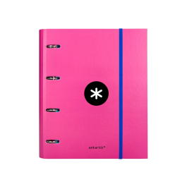Antartik Carpeta con Recambio A4 Cuadro 5mm, Anillas 40mm Redondas, Solapa, Rosa