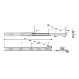 Emuca Juego de guías de bolas para cajones con extracción total, altura 45mm, longitud 600mm, Acero, Cincado