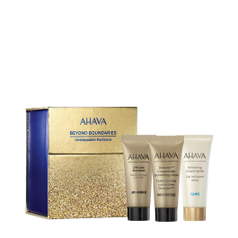 Unstoppable Radiance Set Ahava: Osmoter Concetrate, Smoothing, Lotion, For Face, 15 ml + Refresing, Eliminates Impurities, Cleansing Gel, For Face, 15 ml + 24K Gold Mineral, Anti-Wrinkle, Mud Mask, For Face, 15 ml + Ahava, GWP Textile Pouch Precio: 29.0158. SKU: B12KWHFY6T