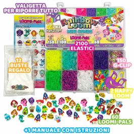 Bandai BAN1738045210754 Rainbow Loom Mini Combo Set Loomi Pals - Caja para hacer pulseras con 2100 elásticos y 60 charms