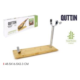 Quttin Jamonero de Bambú y Metal - 16,5 cm Ancho x 49 cm Largo x 2,3 cm Alto (4 Unidades)