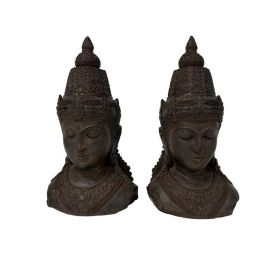 DKD Home Decor Sujetalibros Oriental Buda Resina Marron Oscuro 11 x 28 x 15 cm Set de 2
